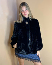 ECO FUR BOMBER JACKET WITH BUTTON