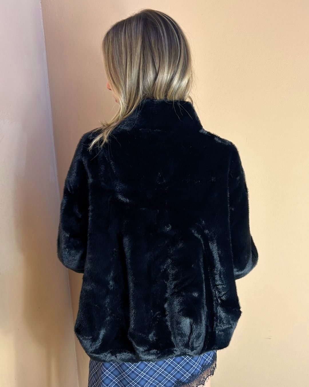 ECO FUR BOMBER JACKET WITH BUTTON