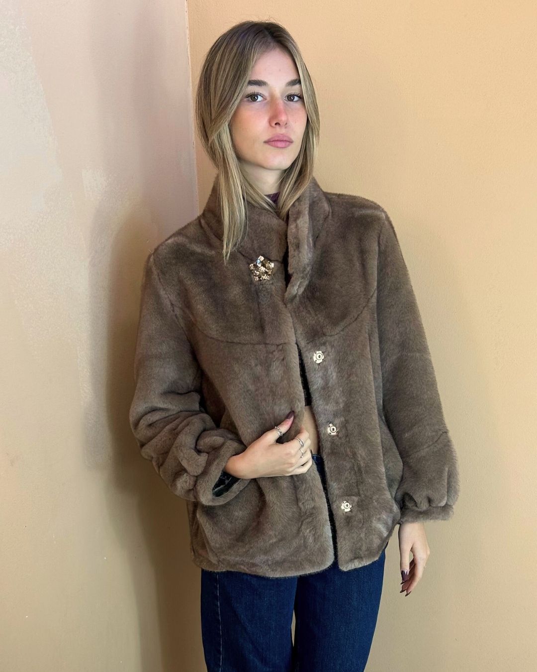 ECOPELLICCIA BOMBER BOTTONE