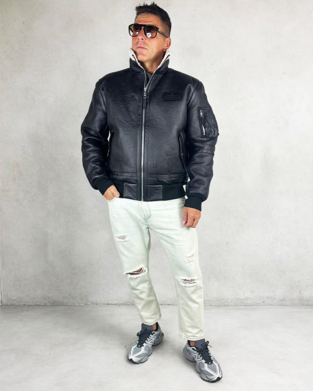 B-15-3-FAUX LEATHER BOMBER JACKET Bomber