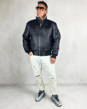 B-15-3-FAUX LEATHER BOMBER JACKET Bomber