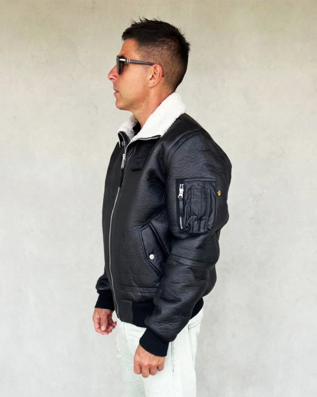 B-15-3-FAUX LEATHER BOMBER JACKET Bomber