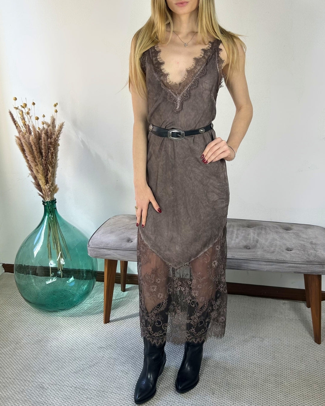 ABITO VISCOSA PIZZO Abiti Lunghi