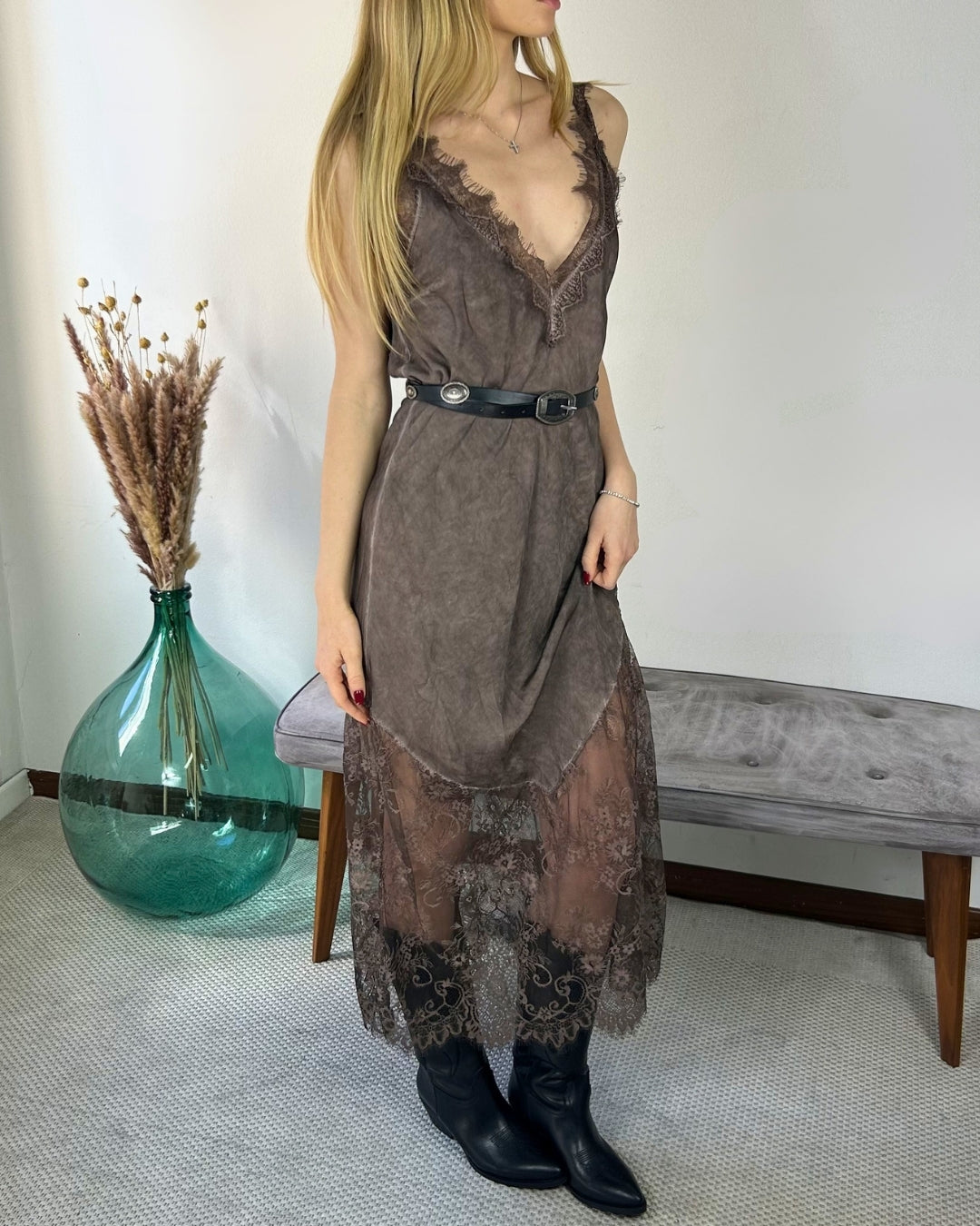 ABITO VISCOSA PIZZO Abiti Lunghi