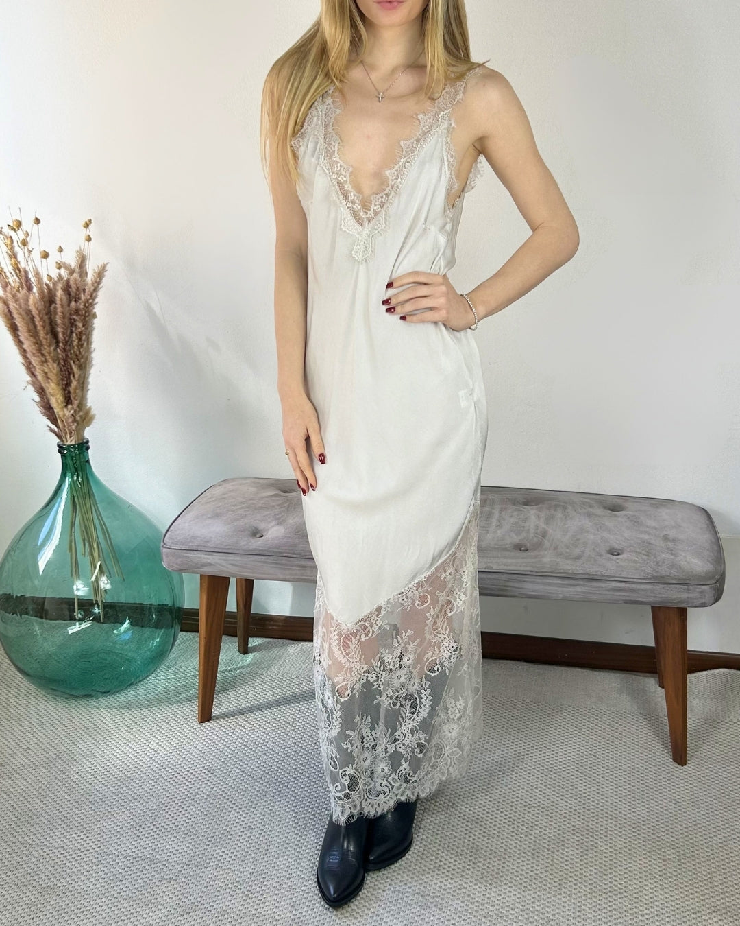 ABITO VISCOSA PIZZO Abiti Lunghi