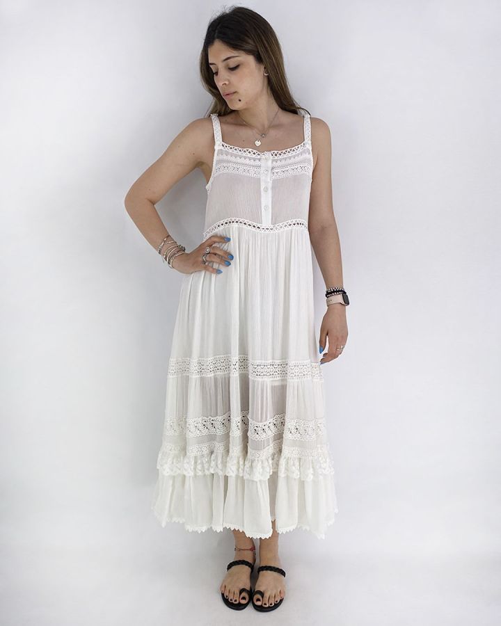 White Embroided Gypsy Dress Abiti Lunghi